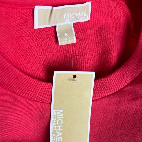 🚫SOLD🚫NWT Michael Kors Crew Neck Puff Shoulder Long Sleeve Top in Geranium - Picture 7 of 11